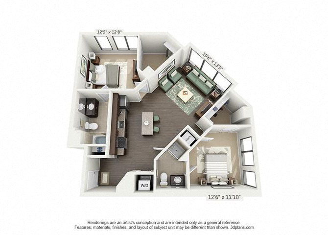 Floor plan for 2 beds, 2 baths, 1084 sqft