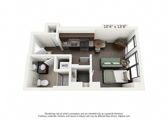 Floor plan for studio, 1 bath, 349 sqft