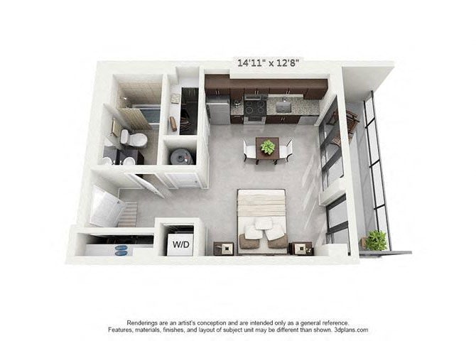 Floor plan for studio, 1 bath, 426 sqft