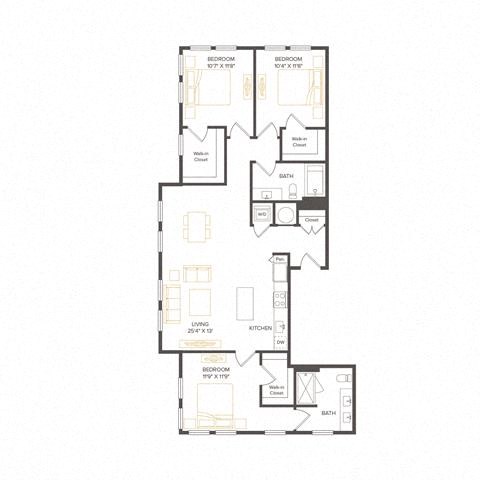 Floor plan for 3 beds, 2 baths, 1323 sqft