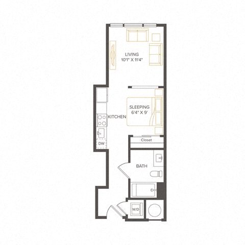 Floor plan for studio, 1 bath, 438 sqft