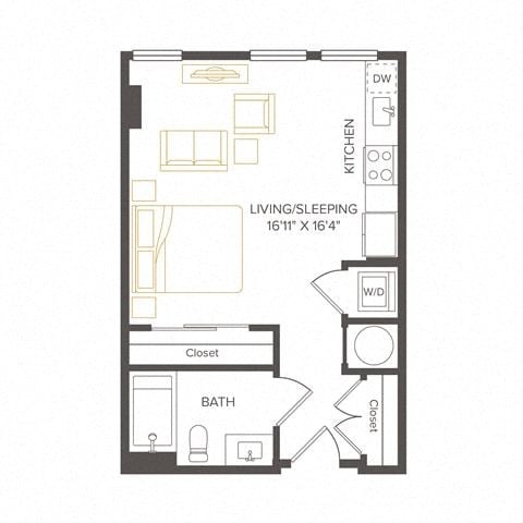 Floor plan for studio, 1 bath, 446 sqft