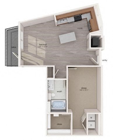 Floor plan for 1 bed, 1 bath, 777 sqft
