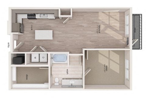 Floor plan for 1 bed, 1 bath, 783 sqft