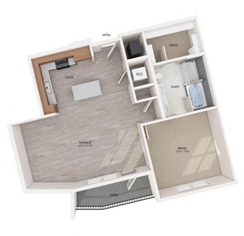 Floor plan for 1 bed, 1 bath, 904 sqft
