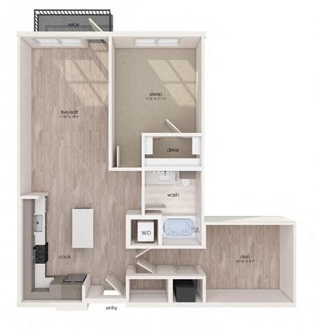 Floor plan for 1 bed, 1 bath, 914 sqft