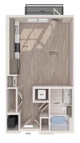Floor plan for studio, 1 bath, 524 sqft