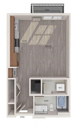 Floor plan for studio, 1 bath, 554 sqft