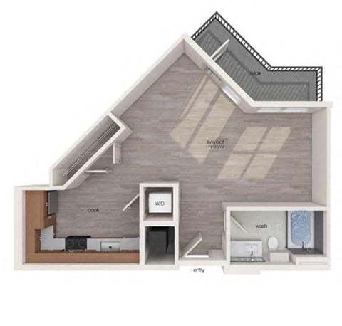 Floor plan for studio, 1 bath, 583 sqft