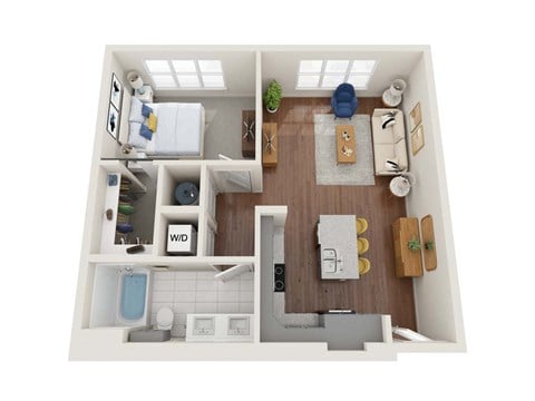 Floor plan for 1 bed, 1 bath, 704 sqft