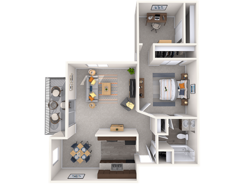 Floor plan for 1 bed, 1 bath, 888 sqft