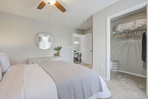 Columbia apartment for rent - Bedroom with large closet and ceiling fan  at Vista Commons Apartments, Columbia
