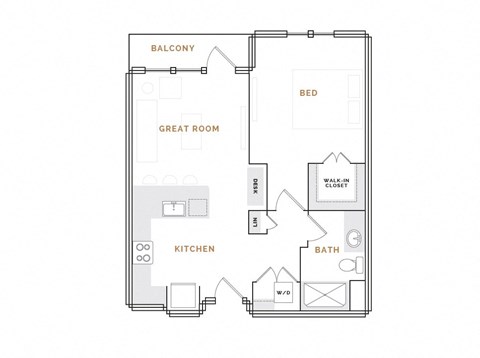 Floor plan for 1 bed, 1 bath, 793 sqft