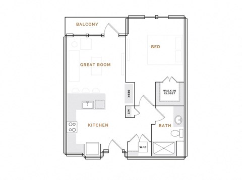 Floor plan for 1 bed, 1 bath, 800 sqft