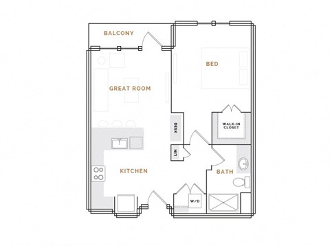 Floor plan for 1 bed, 1 bath, 800 sqft