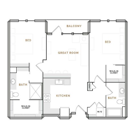 Floor plan for 2 beds, 2 baths, 1138 sqft