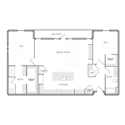 Floor plan for 2 beds, 2 baths, 1635 sqft