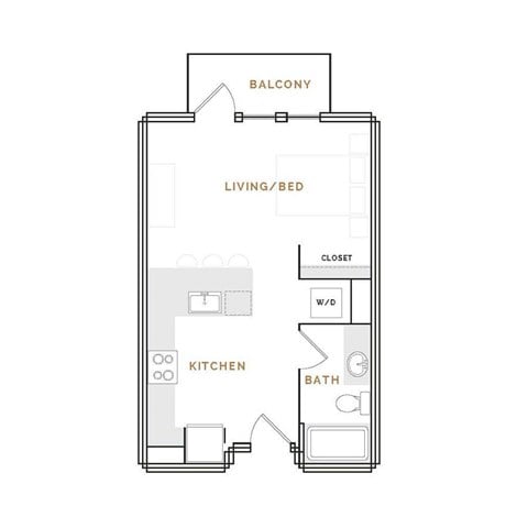 Floor plan for studio, 1 bath, 506 sqft