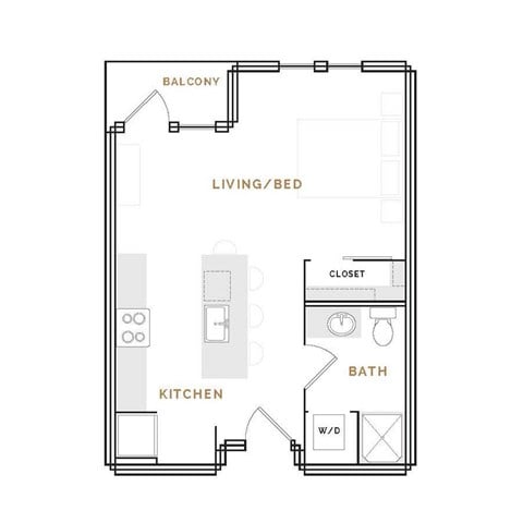 Floor plan for studio, 1 bath, 530 sqft