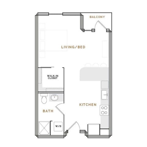 Floor plan for studio, 1 bath, 567 sqft