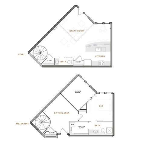 Floor plan for 1 bed, 1.5 baths, 1393 sqft
