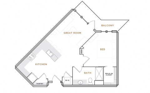 Floor plan for 1 bed, 1 bath, 814 sqft