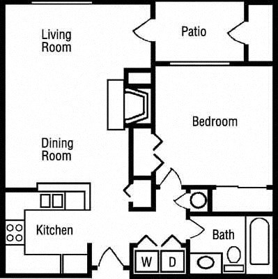 Floor plan for 1 bed, 1 bath, 720 sqft