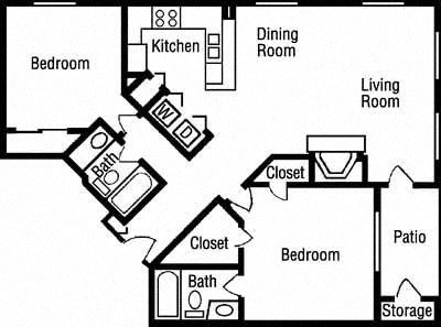Floor plan for 2 beds, 2 baths, 1060 sqft