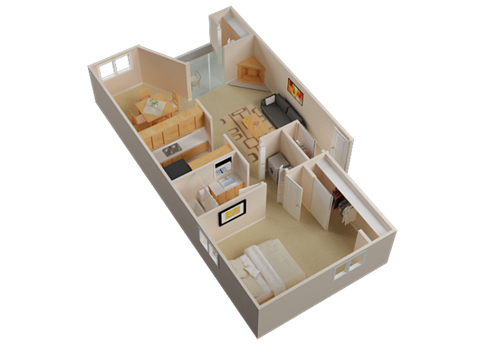 Floor plan for 1 bed, 1 bath, 710 sqft