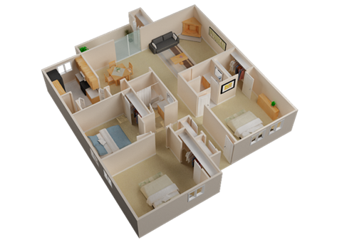 Floor plan for 3 beds, 2 baths, 1488 sqft