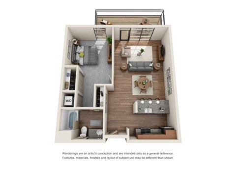 Floor plan for 1 bed, 1 bath, 831 sqft