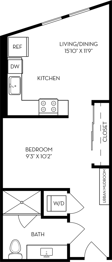 Floor plan for studio, 1 bath, 574 sqft