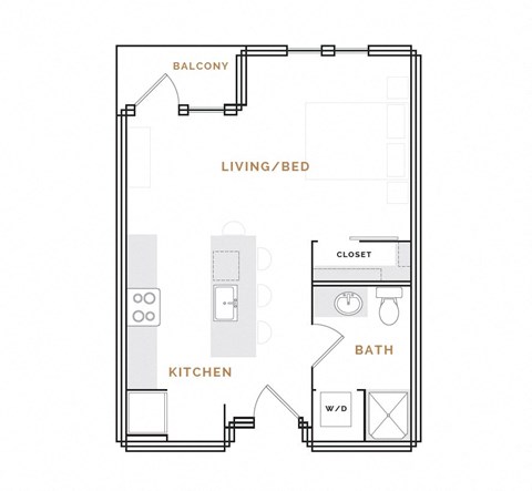 Floor plan for studio, 1 bath, 530 sqft