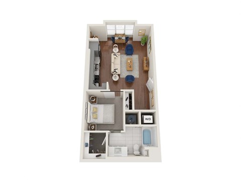 Floor plan for studio, 1 bath, 660 sqft