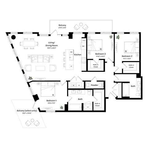 Floor plan for 3 beds, 2 baths, 1699 sqft