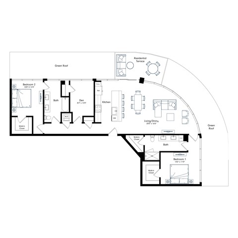 Floor plan for 2 beds, 2 baths, 1549 sqft