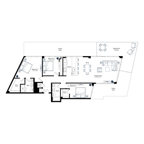 Floor plan for 3 beds, 2 baths, 1631 sqft