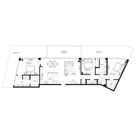 Floor plan for 3 beds, 2 baths, 1643 sqft