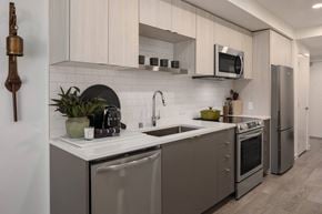 Seattle apartment for rent - a kitchen with stainless steel appliances and a sink