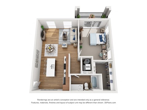 Floor plan for 1 bed, 1 bath, 807 sqft
