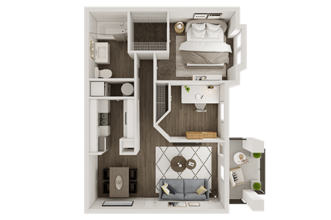 Floor plan for 1 bed, 1 bath, 901 sqft