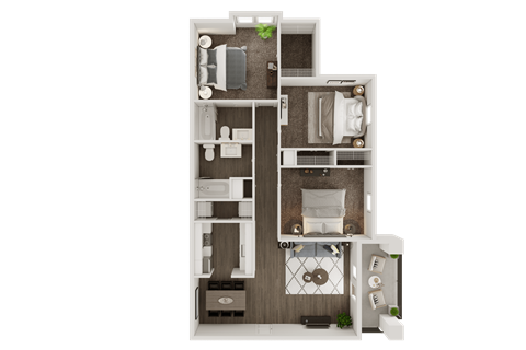 Floor plan for 3 beds, 2 baths, 1173 sqft