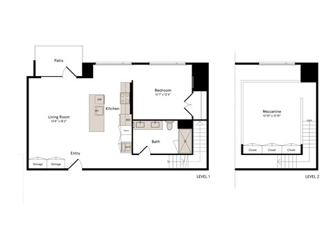 Floor plan for 2 beds, 1 bath, 1223 sqft