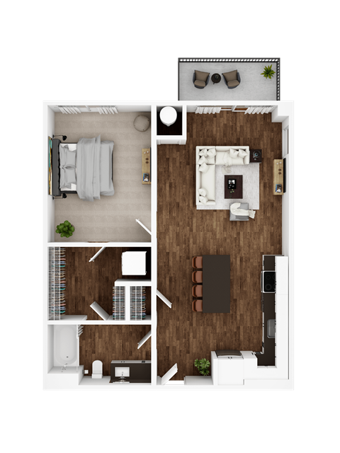 Floor plan for 1 bed, 1 bath, 787 sqft