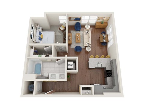 Floor plan for 1 bed, 1 bath, 773 sqft