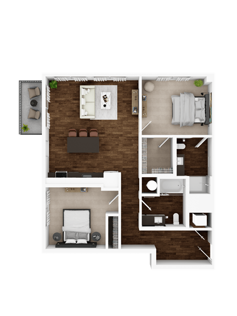 Floor plan for 2 beds, 2 baths, 1100 sqft