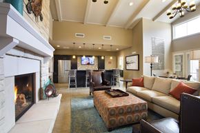 Wichita apartment for rent - A living room with a fireplace and a couch.