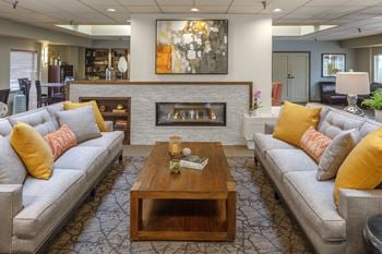 Community clubhouse with fireplace