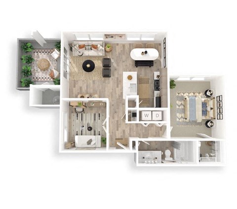 Floor plan for 1 bed, 1 bath, 916 sqft