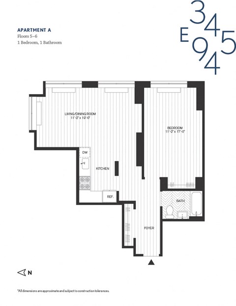 Floor plan for 1 bed, 1 bath, 749 sqft